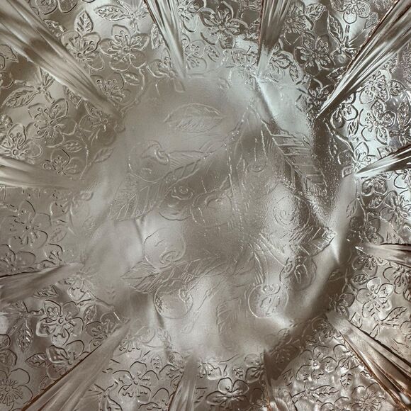 Vintage Jeanette Pink Depression Glass Platter Tray Handled Cherry Blossom - Picture 8 of 8